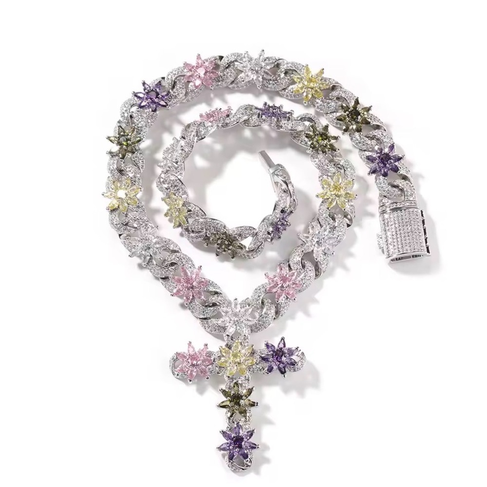 Silver and Multicolor Floral Necklace